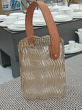 Iridescent Wavy Glass Bucket Vase with Leather Handle