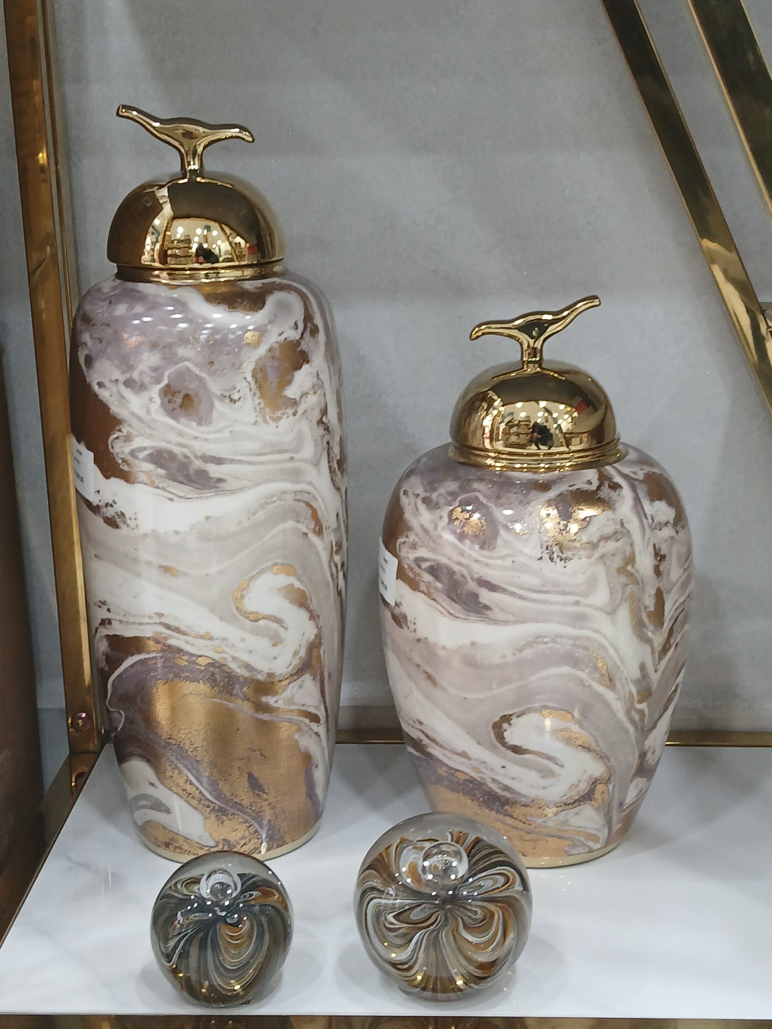 Luxury Marble Decorative Jar Set with Gold Lids